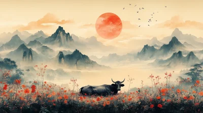 Cow in a Field of Wildflowers