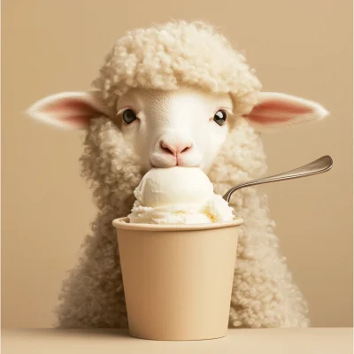 Cute Sheep Enjoying Ice Cream