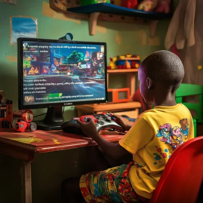 Young Gamer in Colorful Room