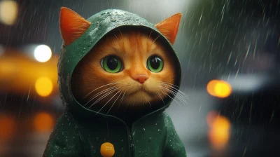 Red Cat in Raincoat