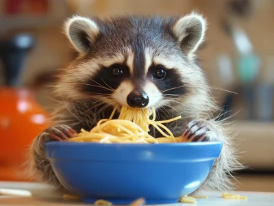 Raccoon Enjoying Spaghetti