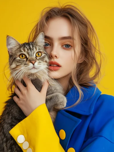 Fashionable Model with Cat