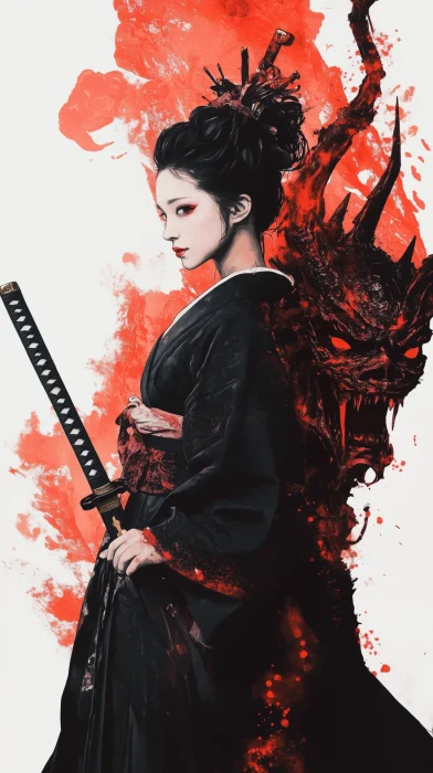 Japanese Woman with Samurai Sword