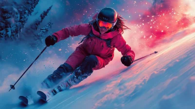 Dynamic Female Skier