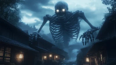 Menacing Skeleton in Japanese Village