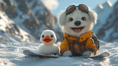 Maltese and Duck on the Slopes