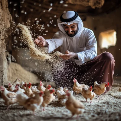 Feeding Chickens on the Farm