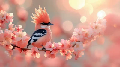 Hoopoe Bird on Peach Blossom