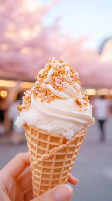 Ice Cream Delight with Cherry Blossoms