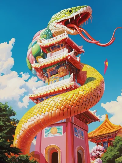 Colorful Snake in Traditional Setting