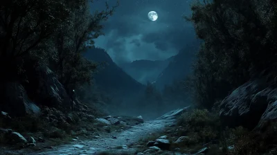 Quiet Mountain Path at Night