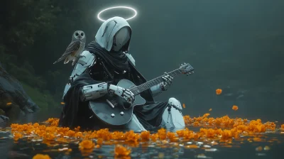 Robot Athena Playing Guitar