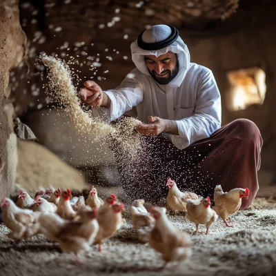 Feeding Chickens on the Farm