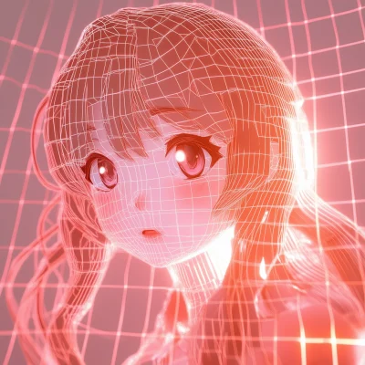 Anime Girl in 3D Grid