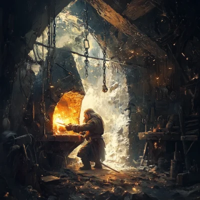 Dwarf Forging a Sword