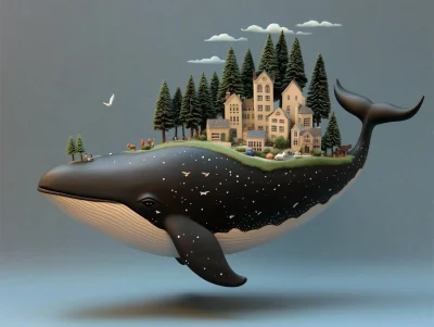 Whale Figurine with Cityscape