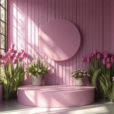 Elegant Pink Podium with Tulips