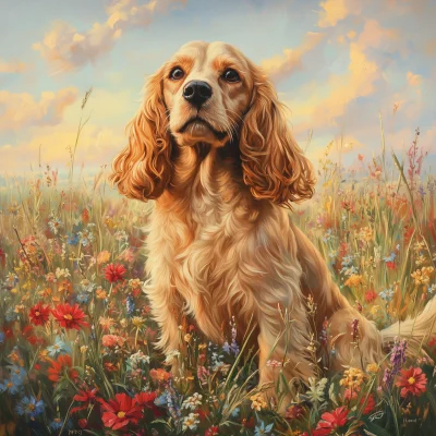 Golden Cocker Spaniel in Blooming Meadow