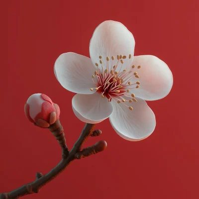 Peach Blossom on Red