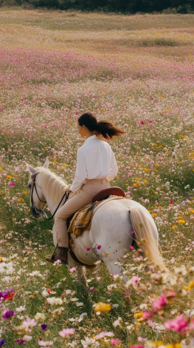 Woman Riding a Horse in a Field