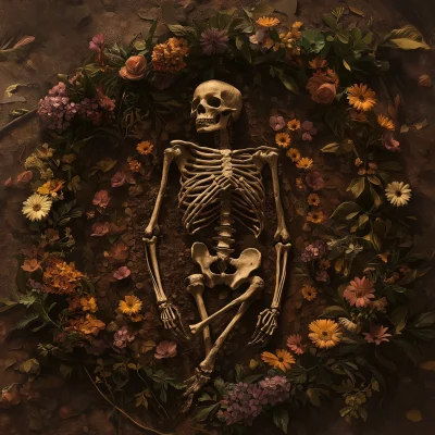 Skeleton Surrounded by Flowers