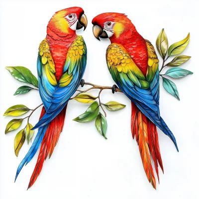 Colorful Parrots on a Branch