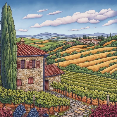 Tuscany Vineyard Fields