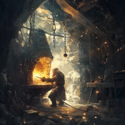 Dwarf Forging a Sword