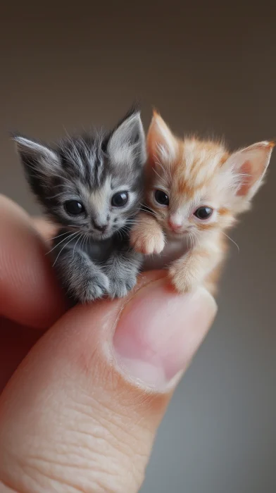 Miniature Kittens on a Fingertip