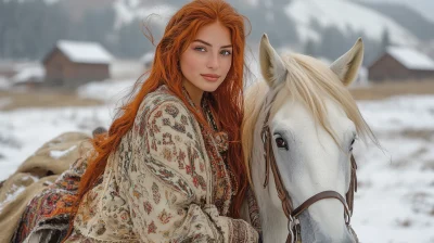 Graceful Khevsureti Woman on Horseback