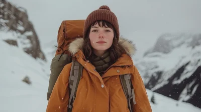 Survivalist Girl in the Snowy Mountains