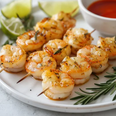 Skewered Prawns on Plate