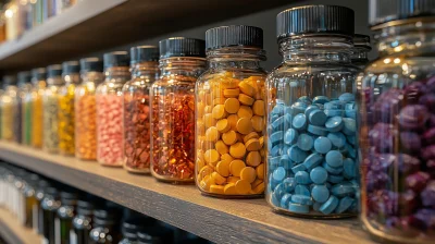 Medicine Bottles on Shelves