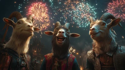 Hysteric Laughing Goats Under Fireworks