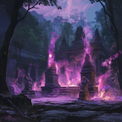 Burning Temple in Forest