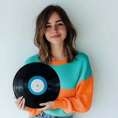 Smiling Woman with Vinyl Record