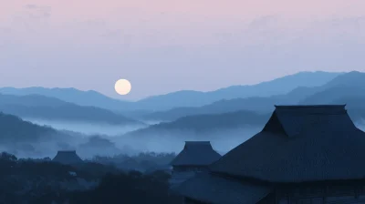 Silhouetted Village at Night