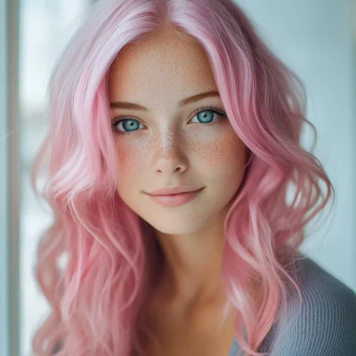 Smiling Girl with Pink Hair