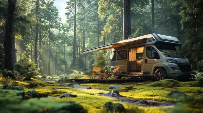 Modern Camper Van in Forest