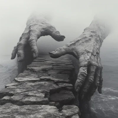 Stone Hands Surrounding Pier