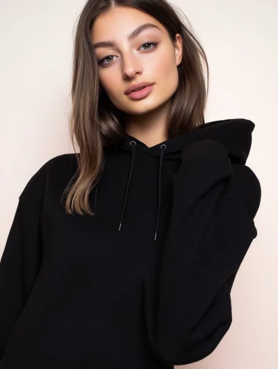 Cozy Model in Black Hoodie