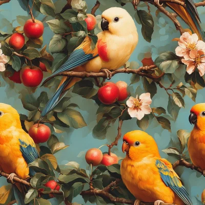 Cyber Porcelain Apples and Parrots