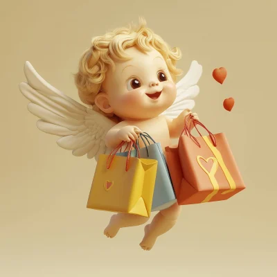 Funny Cupid with Shopping Bags