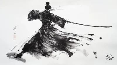 Ink Painting of a Swordsman