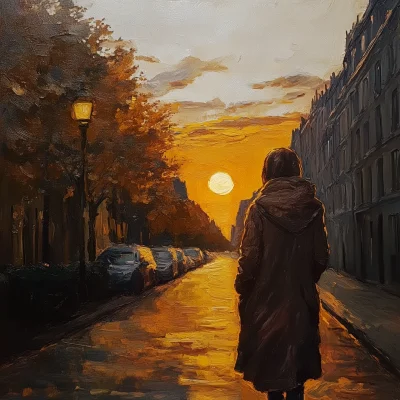 Girl Walking in Paris at Sunset