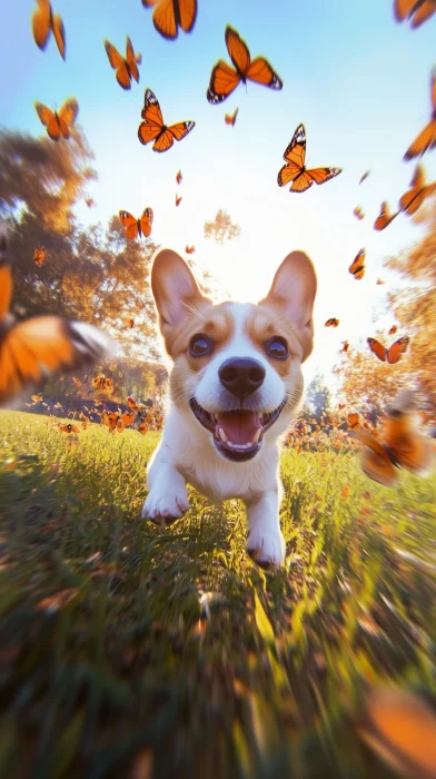 Cute Dog Chasing Butterflies