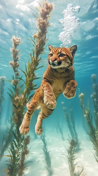 Cougar Heads Underwater