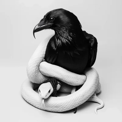 Dead crow with snake