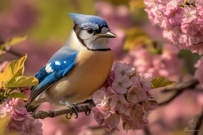 Blue Jay in Cherry Blossom