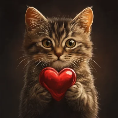 Cute Cat Holding Heart